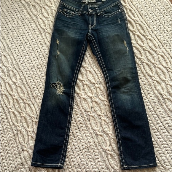 BKE Blue Straight Leg Jeans with Distressed Details - Picture 1 of 7